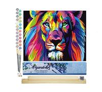 Figured'Art Dipingere con i Numeri - Paint by Numbers Leone Pop Art, Passatempo per Adulti, Kit Completo, Hobby Creativi - 40x50cm cornice in legno fai da te