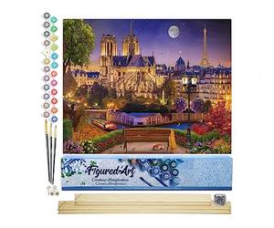 Figured'Art Dipingere con i Numeri - Paint by Numbers Notre-Dame sono il cielo stellato, Passatempo per Adulti, Kit Completo, Hobby Creativi - 40x50cm cornice in legno fai da te