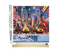 Figured'Art Dipingere con i Numeri - Paint by Numbers Notte a Time Square, Passatempo per Adulti, Kit Completo, Hobby Creativi - 40x50cm cornice in legno fai da te