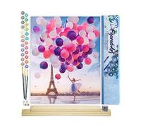 Figured'Art Dipingere con i Numeri - Paint by Numbers Palloncini A Parigi, Passatempo per Adulti, Kit Completo, Hobby Creativi - 40x50cm cornice in legno fai da te
