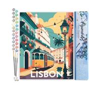 Figured'Art Dipingere con i Numeri - Paint by Numbers Poster di viaggio a Lisbona, Passatempo per Adulti, Kit Completo, Hobby Creativi - Quadri fai da te 40x50cm senza cornice