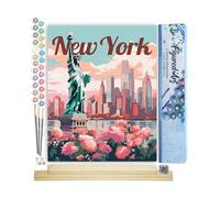 Figured'Art Dipingere con i Numeri - Paint by Numbers Poster di Viaggio a New York in Primavera, Passatempo per Adulti, Kit Completo, Hobby Creativi - 40x50cm cornice in legno fai da te