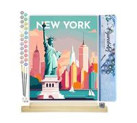Figured'Art Dipingere con i Numeri - Paint by Numbers Poster di viaggio a New York, Passatempo per Adulti, Kit Completo, Hobby Creativi - 40x50cm cornice in legno fai da te