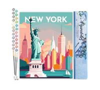 Figured'Art Dipingere con i Numeri - Paint by Numbers Poster di viaggio a New York, Passatempo per Adulti, Kit Completo, Hobby Creativi - Quadri fai da te 40x50cm senza cornice