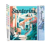 Figured'Art Dipingere con i Numeri - Paint by Numbers Poster di Viaggio a Santorini in Primavera, Passatempo per Adulti, Kit Completo, Hobby Creativi - Quadri fai da te 40x50cm senza cornice