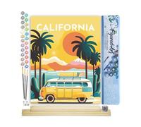 Figured'Art Dipingere con i Numeri - Paint by Numbers Poster di viaggio in California, Passatempo per Adulti, Kit Completo, Hobby Creativi - 40x50cm cornice in legno fai da te