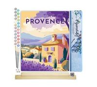 Figured'Art Dipingere con i Numeri - Paint by Numbers Poster di viaggio in Provenza, Passatempo per Adulti, Kit Completo, Hobby Creativi - 40x50cm cornice in legno fai da te