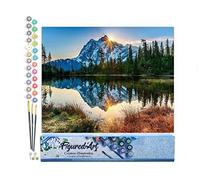 Figured'Art Dipingere con i Numeri - Paint by Numbers Riflesso Della Montagna Nel Lago, Passatempo per Adulti, Kit Completo, Hobby Creativi - Quadri fai da te 40x50cm senza cornice