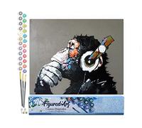 Figured'Art Dipingere con i Numeri - Paint by Numbers Scimmia Che Indossa Le Cuffie, Passatempo per Adulti, Kit Completo, Hobby Creativi - Quadri fai da te 40x50cm senza cornice