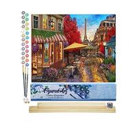 Figured'Art Dipingere con i Numeri - Paint by Numbers Terrazza a Parigi, Passatempo per Adulti, Kit Completo, Hobby Creativi - 40x50cm cornice in legno fai da te