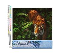 Figured'Art Dipingere con i Numeri - Paint by Numbers Tigre tra le felci, Passatempo per Adulti, Kit Completo, Hobby Creativi - Quadri fai da te 40x50cm senza cornice