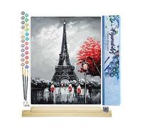 Figured'Art Dipingere con i Numeri - Paint by Numbers Torre Eiffel Di Parigi, Passatempo per Adulti, Kit Completo, Hobby Creativi - 40x50cm cornice in legno fai da te