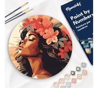 Figured'Art Dipingere con i Numeri su Disco di Legno da 30 cm - Paint by Numbers, Donna floreale, Passatempo per Adulti, Kit Completo, Hobby Creativi - Quadri fai da te