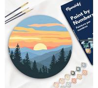 Figured'Art Dipingere con i Numeri su Disco di Legno da 30 cm - Paint by Numbers, Foresta di pini, Passatempo per Adulti, Kit Completo, Hobby Creativi - Quadri fai da te