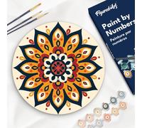 Figured'Art Dipingere con i Numeri su Disco di Legno da 30 cm - Paint by Numbers, Mandala raggiante, Passatempo per Adulti, Kit Completo, Hobby Creativi - Quadri fai da te