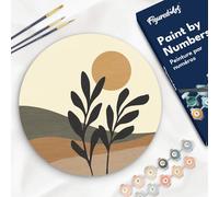Figured'Art Dipingere con i Numeri su Disco di Legno da 30 cm - Paint by Numbers, Paesaggio e pianta, Passatempo per Adulti, Kit Completo, Hobby Creativi - Quadri fai da te