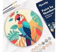Figured'Art Dipingere con i Numeri su Disco di Legno da 30 cm - Paint by Numbers, Pappagallo Tropicale, Passatempo per Adulti, Kit Completo, Hobby Creativi - Quadri fai da te