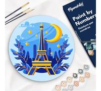 Figured'Art Dipingere con i Numeri su Disco di Legno da 30 cm - Paint by Numbers, Torre Eiffel, Passatempo per Adulti, Kit Completo, Hobby Creativi - Quadri fai da te