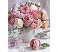 Figured'Art Kit di Ricamo a Punto Croce Prestampato 32x40cm Tela Aida in Cotone Prestampata 11 CT - Bouquet di rose - Perfetto per Adulti e Principianti