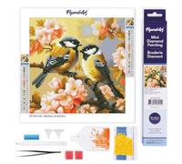 Figured'Art Mini Diamond Painting Art 5D kit completo 25x25cm Tela Arrotolata Diamonds Rotondi - Coppia di Usignoli tra i Rami in Fiore - Pittura Diamante - Attività Creativa Adulti