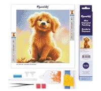 Figured'Art Mini Diamond Painting Art 5D kit completo 25x25cm Tela Arrotolata Diamonds Rotondi - Dolce Cucciolo di Golden Retriever - Pittura Diamante - Attività Creativa Adulti