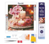 Figured'Art Mini Diamond Painting Art 5D kit completo 25x25cm Tela Arrotolata Interamente da Ricoprire di Diamonds Rotondi - Orchidee e Candele - Pittura Diamante - Attività Creativa per Adulti