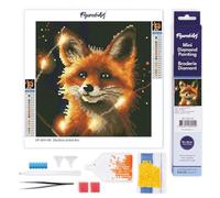 Figured'Art Mini Diamond Painting Art 5D kit completo 25x25cm Tela Arrotolata Interamente da Ricoprire di Diamonds Rotondi - Volpe e Lucine - Pittura Diamante - Attività Creativa per Adulti
