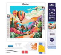Figured'Art Mini Diamond Painting Art 5D kit completo 25x25cm Tela Arrotolata Interamente da Ricoprire di Diamonds Rotondi - Mongolfiere sulla Valle - Pittura Diamante - Attività Creativa per Adulti
