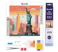 Figured'Art Mini Diamond Painting Art 5D kit completo 25x25cm Tela Arrotolata Interamente da Ricoprire di Diamonds Rotondi - Skyline Luminoso di New York - Pittura Diamante - Attività Creativa Adulti
