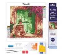 Figured'Art Mini Diamond Painting Art 5D kit completo 25x25cm Tela Arrotolata Interamente da Ricoprire di Diamonds Rotondi - Ingresso fiorito - Pittura Diamante - Attività Creativa per Adulti