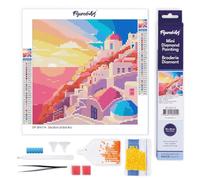 Figured'Art Mini Diamond Painting Art 5D kit completo 25x25cm Tela Arrotolata Interamente da Ricoprire di Diamonds Rotondi - Santorini al Tramonto - Pittura Diamante - Attività Creativa per Adulti