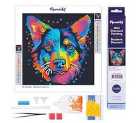 Figured'Art Mini Diamond Painting Art 5D kit completo 25x25cm Tela Arrotolata Interamente da Ricoprire di Diamonds Rotondi - Cane Fluo Pop Art Astratto - Pittura Diamante - Attività Creativa Adulti
