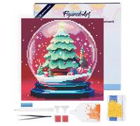 Figured'Art Mini Diamond Painting Art 5D kit completo 25x25cm Tela già Incorniciata Diamonds Rotondi - Albero di Natale nella Palla di Neve - Pittura Diamante - Attività Creativa Adulti