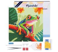 Figured'Art Mini Diamond Painting Art 5D kit completo 25x25cm Tela già Incorniciata Diamonds Rotondi - Raganella dagli occhi rossi Tropicale - Pittura Diamante - Attività Creativa Adulti