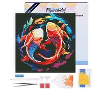 Figured'Art Mini Diamond Painting Art 5D kit completo 25x25cm Tela già Incorniciata Interamente da Ricoprire di Diamonds Rotondi - Carpe Koi Colorate - Pittura Diamante - Attività Creativa per Adulti