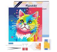 Figured'Art Mini Diamond Painting Art 5D kit completo 25x25cm Tela già Incorniciata Interamente da Ricoprire di Diamonds Rotondi - Gatto Pop Art Astratto - Pittura Diamante - Attività Creativa Adulti