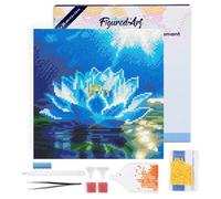 Figured'Art Mini Diamond Painting Art 5D kit completo 25x25cm Tela già Incorniciata Interamente da Ricoprire di Diamonds Rotondi - Loto Bianco Luccicante - Pittura Diamante - Attività Creativa Adulti