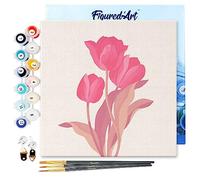 Figured'Art Mini Dipingere con i Numeri 20x20cm con Telaio - Paint by Numbers 3 tulipani rosa, Passatempo per Adulti, Kit Completo, Hobby Creativi - Quadri fai da te Tela Già Incorniciata