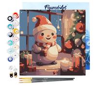 Figured'Art Mini Dipingere con i Numeri 20x20cm con Telaio - Paint by Numbers Allegro e luminoso Natale Passatempo per Adulti, Kit Completo, Hobby Creativi - Quadri fai da te Tela Già Incorniciata
