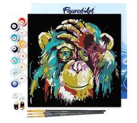 Figured'Art Mini Dipingere con i Numeri 20x20cm con Telaio - Paint by Numbers Babbuino Pop Art, Passatempo per Adulti, Kit Completo, Hobby Creativi - Quadri fai da te Tela Già Incorniciata