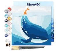 Figured'Art Mini Dipingere con i Numeri 20x20cm con Telaio - Paint by Numbers Balena Blu, Passatempo per Adulti, Kit Completo, Hobby Creativi - Quadri fai da te Tela Già Incorniciata