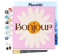 Figured'Art Mini Dipingere con i Numeri 20x20cm con Telaio - Paint by Numbers Bonjour, Passatempo per Adulti, Kit Completo, Hobby Creativi - Quadri fai da te Tela Già Incorniciata
