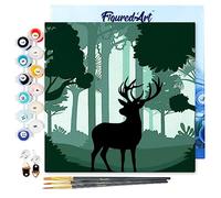 Figured'Art Mini Dipingere con i Numeri 20x20cm con Telaio - Paint by Numbers Cervo in ascolto della foresta, Passatempo per Adulti, Kit Completo, Hobby Creativi - Quadri fai da te Tela Già Incorniciata