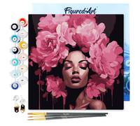 Figured'Art Mini Dipingere con i Numeri 20x20cm con Telaio - Paint by Numbers Corona di Peonie Passatempo per Adulti, Kit Completo, Hobby Creativi - Quadri fai da te Tela Già Incorniciata