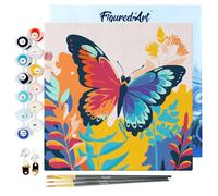 Figured'Art Mini Dipingere con i Numeri 20x20cm con Telaio - Paint by Numbers Farfalla Tropicale Passatempo per Adulti, Kit Completo, Hobby Creativi - Quadri fai da te Tela Già Incorniciata