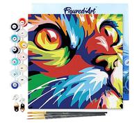 Figured'Art Mini Dipingere con i Numeri 20x20cm con Telaio - Paint by Numbers Felino Pop Art, Passatempo per Adulti, Kit Completo, Hobby Creativi - Quadri fai da te Tela Già Incorniciata