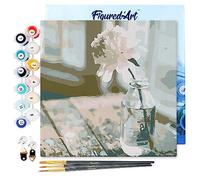 Figured'Art Mini Dipingere con i Numeri 20x20cm con Telaio - Paint by Numbers Fiore bianco, Passatempo per Adulti, Kit Completo, Hobby Creativi - Quadri fai da te Tela Già Incorniciata