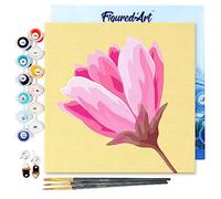 Figured'Art Mini Dipingere con i Numeri 20x20cm con Telaio - Paint by Numbers Fiore rosa, Passatempo per Adulti, Kit Completo, Hobby Creativi - Quadri fai da te Tela Già Incorniciata