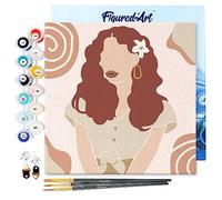 Figured'Art Mini Dipingere con i Numeri 20x20cm con Telaio - Paint by Numbers Fiore tra i capelli, Passatempo per Adulti, Kit Completo, Hobby Creativi - Quadri fai da te Tela Già Incorniciata