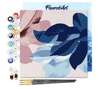 Figured'Art Mini Dipingere con i Numeri 20x20cm con Telaio - Paint by Numbers Fiori bluette, Passatempo per Adulti, Kit Completo, Hobby Creativi - Quadri fai da te Tela Già Incorniciata